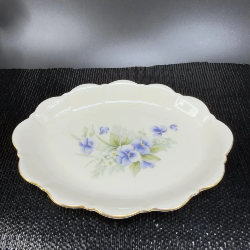 Vintage Pickard Fine China Porcelain Trinket Dish Tray USA Decorated Blue Flower